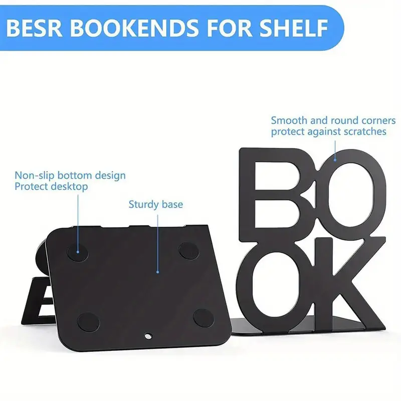 2pcs pair book letter shaped bookend metal desktop office bookends board retractable student book holder retro minimalist book rests for home room living room office bookshelf decor christmas valentines day new year gift details 2