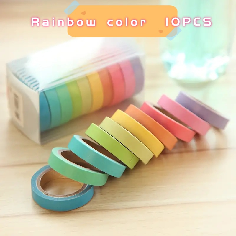 

10pcs Rainbow Washi Tape Set For Diaries, Clippings And Decorations