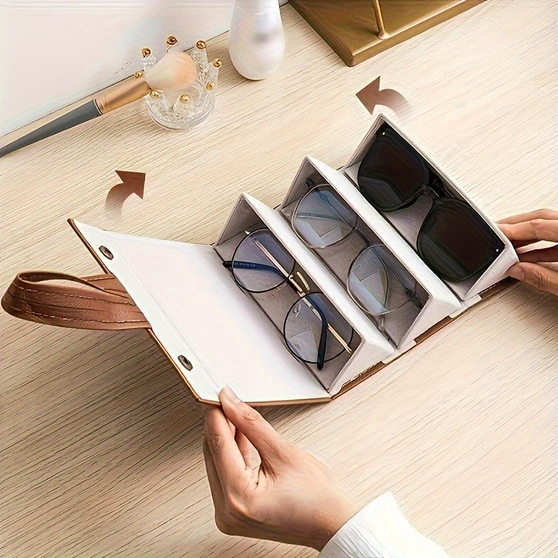 

1pc Glasses Case, 3 Slots Foldable Hanging Glasses Storage Box Rack, Portable Sunglasses Organizer Eyewear Holder