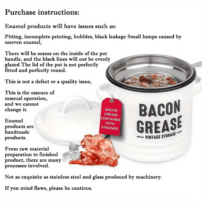 Bacon Grease Container, White Enamel Grease Container, Oil Container, Mesh  Grease Separation Filter, Kitchen Cooking Oil Container, Bacon Grease Filter,  Kitchen Supplies - Temu