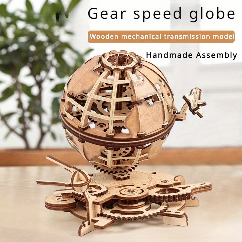 3D Wooden Globe Mechanical Drive 3d Wooden Puzzle Rotating