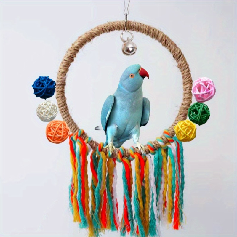 

1pc Bird Toy, Parrot Cotton Rope Swing, Colorful Hanging Rings, Climbing Rope Bird Gnawing Toys