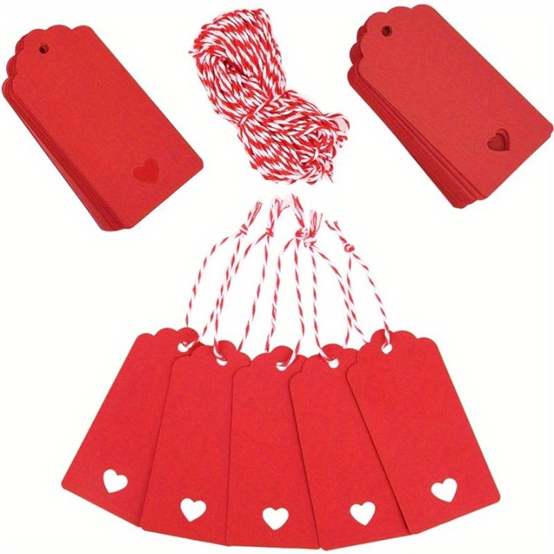 Valentine Red Tags,Paper Gift Tags with Twine for Arts and Crafts,Wedding Christmas Thanksgiving and Holiday-100PCS (Red)