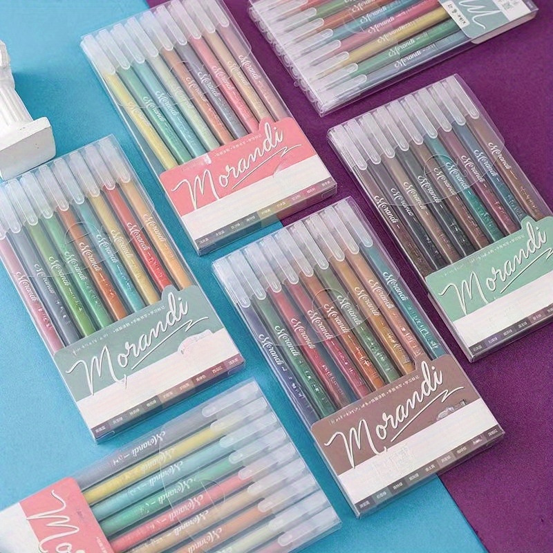 

9pcs Boxed Simple Fresh Style Notebook Pen Morandi Color Gel Pen Journal Pen 0.5mm Color