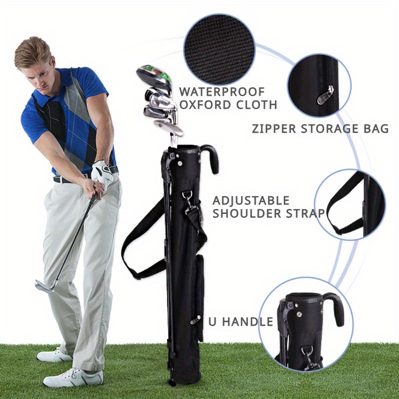 

Waterproof Oxford Cloth Golf Bag With Adjustable Shoulder Strap, Foldable Stand, And Zippered Storage Pocket - Black, Golf Bag Accessories