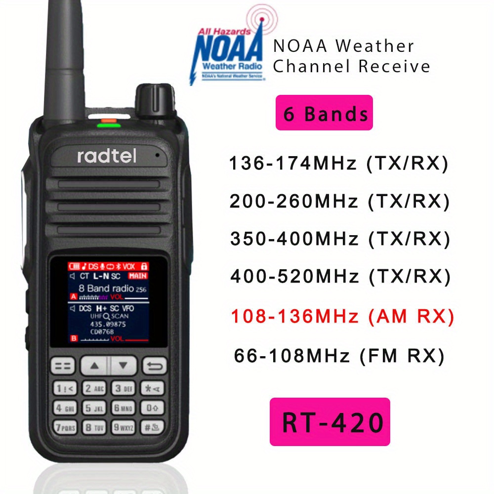 Paquete de 2 walkie talkies para adulto, recargables, de largo alcance;  radio portátil bidireccional con canal del tiempo NOAA, 6 pilas AA de 1000  mAh