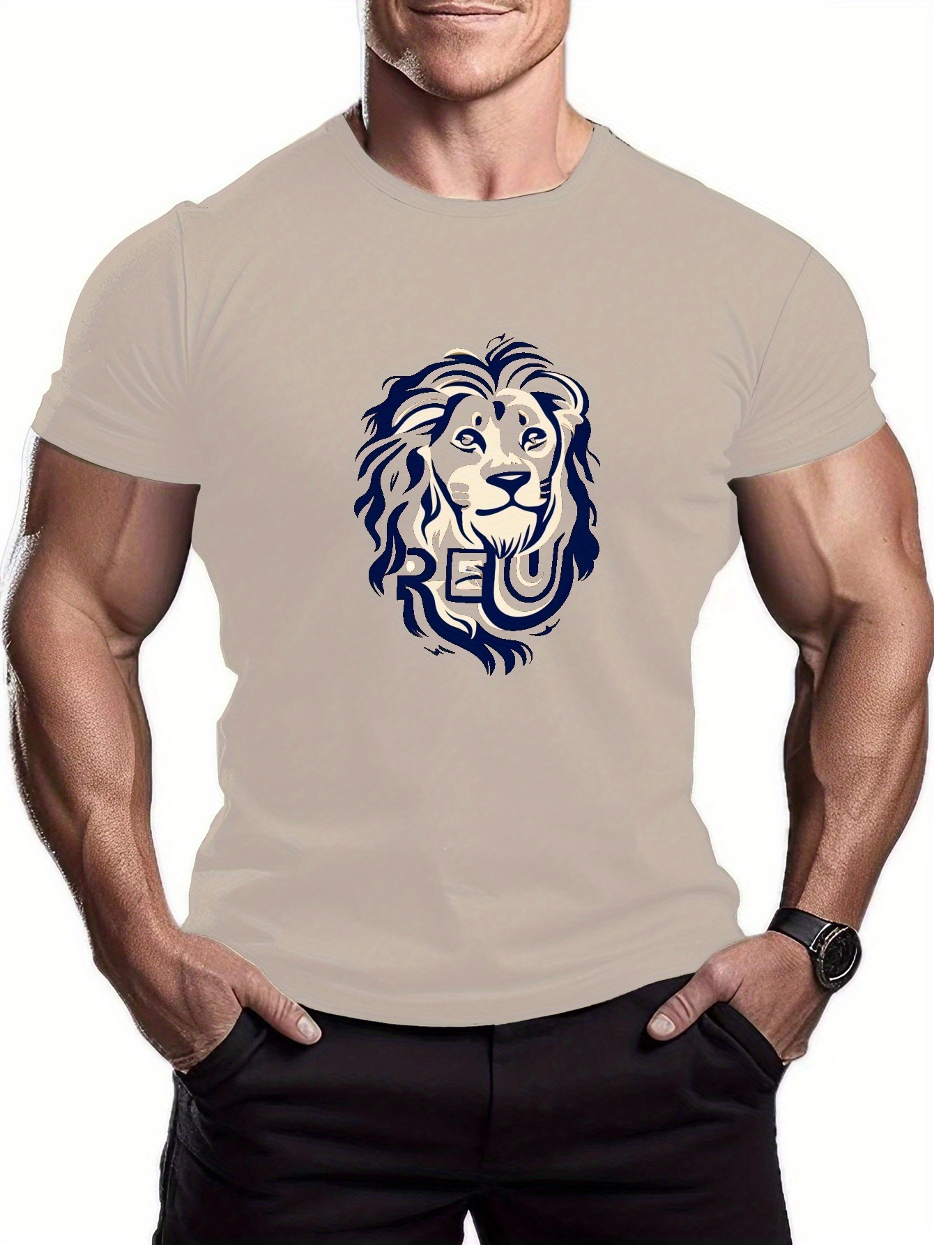 Lion Print Tees Men Casual Crew Neck Short Sleeve T shirt - Temu New ...