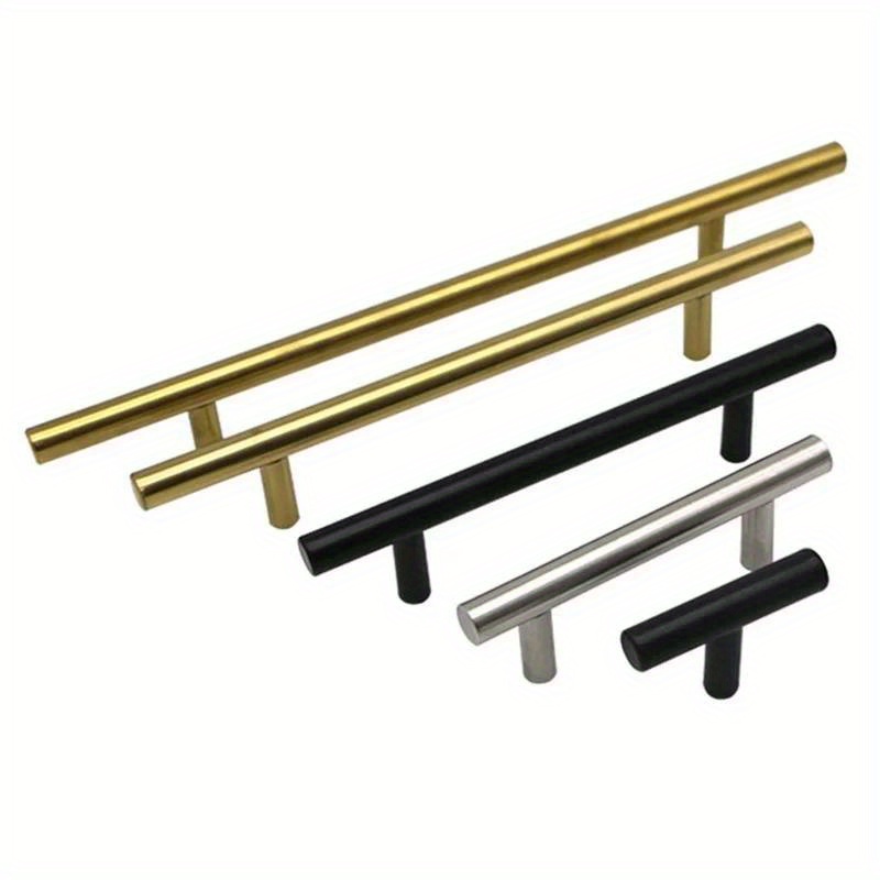 Modern Brushed Black Golden Straight Cupboard Handles Knobs - Temu