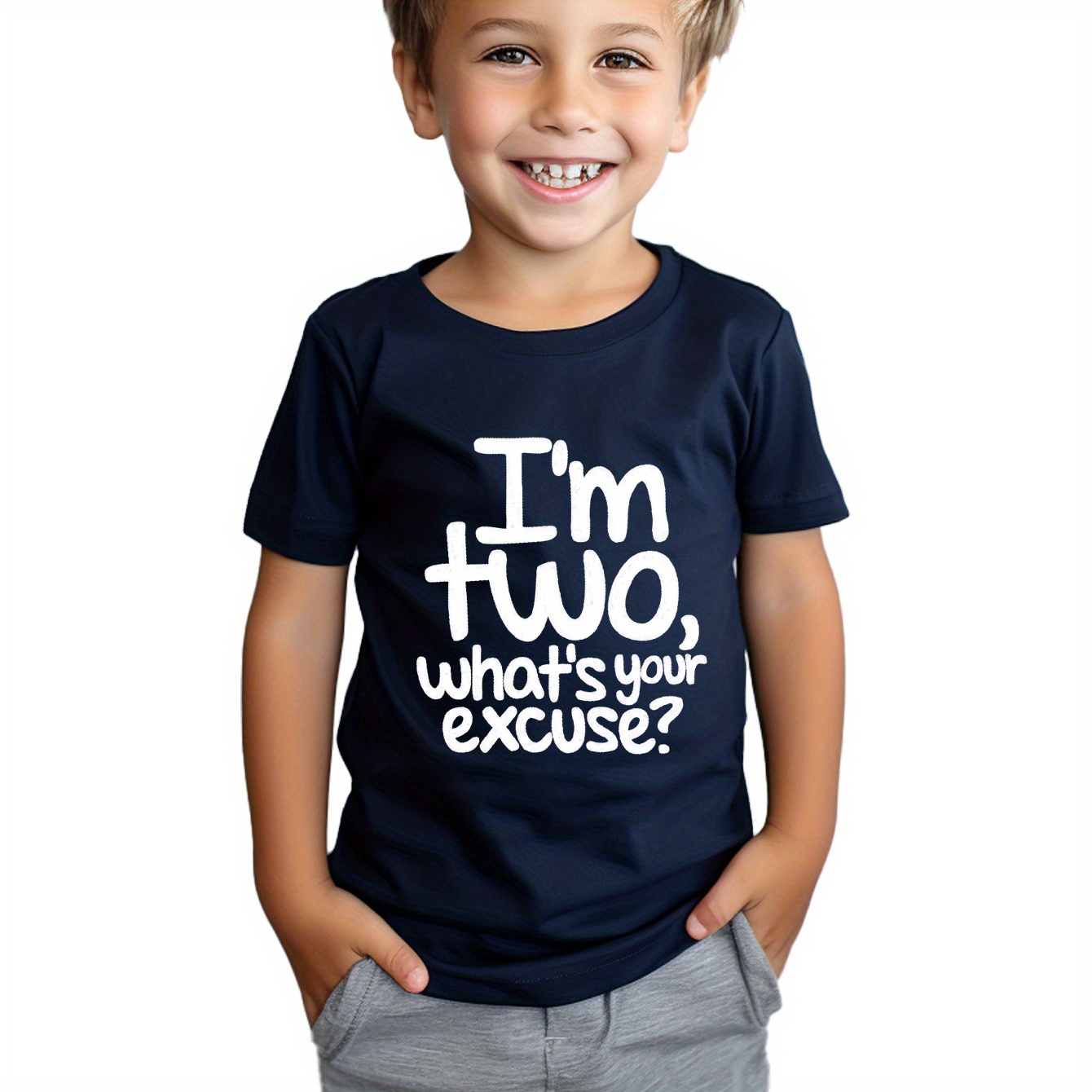 

I'm 2 What's Your Excuse Print Boy's T-shirt, Kids Casual Short Sleeve Breathable Comfortable Summer Outdoor Top