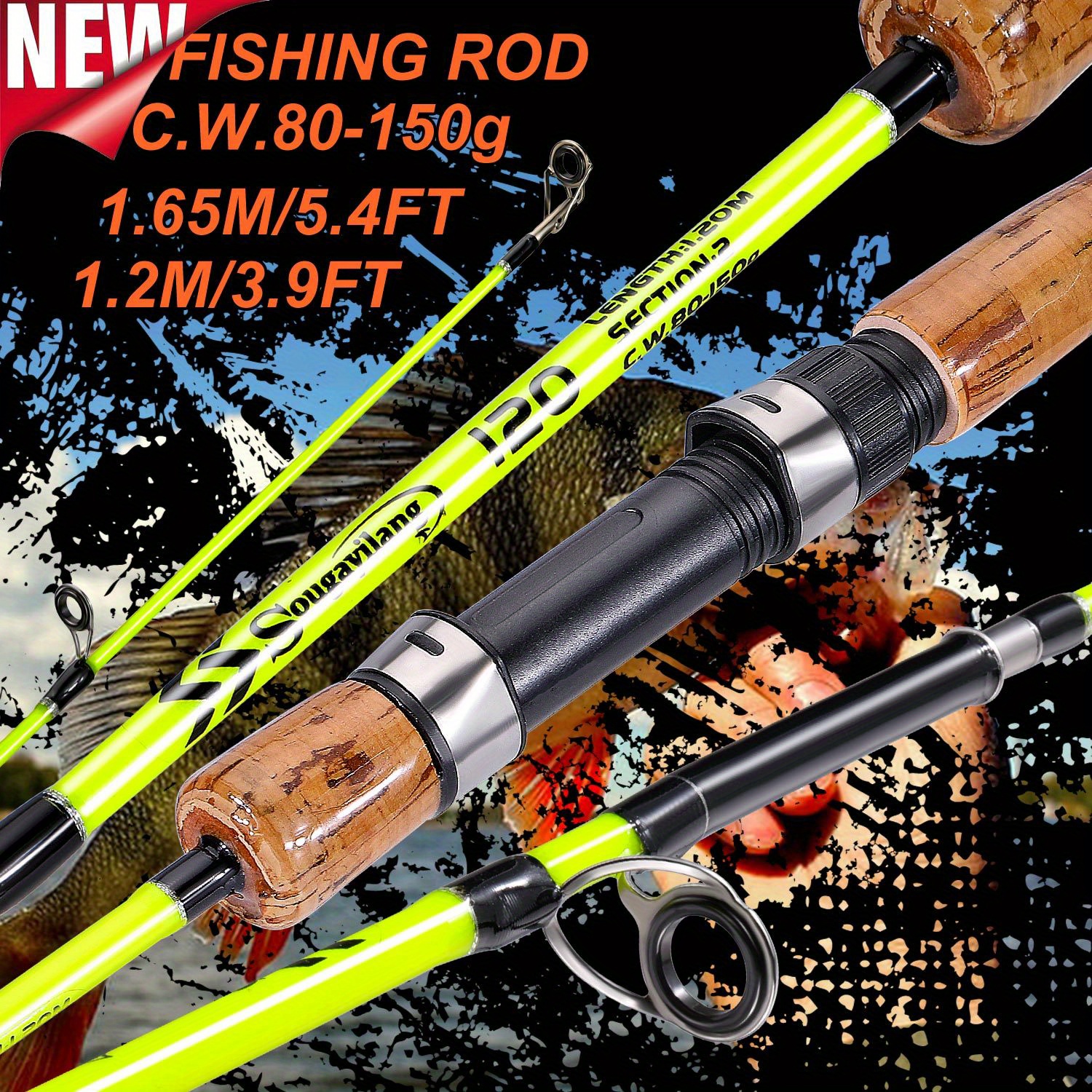 Fishing Rod Fishing Rods Segments Spinning Rod Fiberglass Fiber Lure  Spining Fishing Rod Fishing Pole and Reel Fishing Rod Kit (Length : 1.2m)