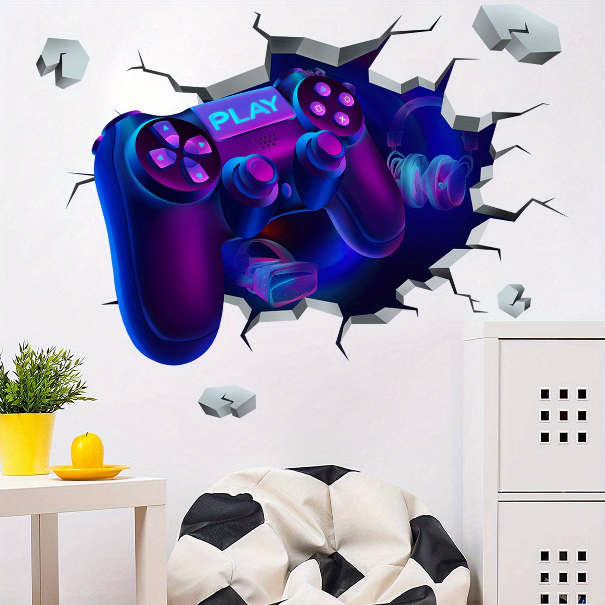 

1 Set Large 3d Game Wall Sticker, Game Console Gamepad Bedroom Living Room Game Room Entrance Decoration, Wall Sticker, Painting Gift Easter Gift