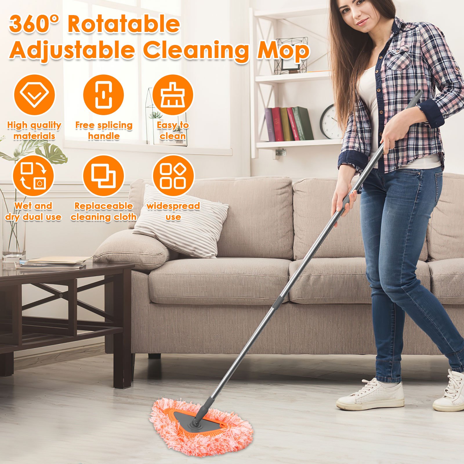 Wall and Baseboard Cleaning Mop Tool, Long Handle 360 Degree Rotating  Microfiber Triangle Baseboard Cleaner Tool Duster for Cleaning Windows,  Floors