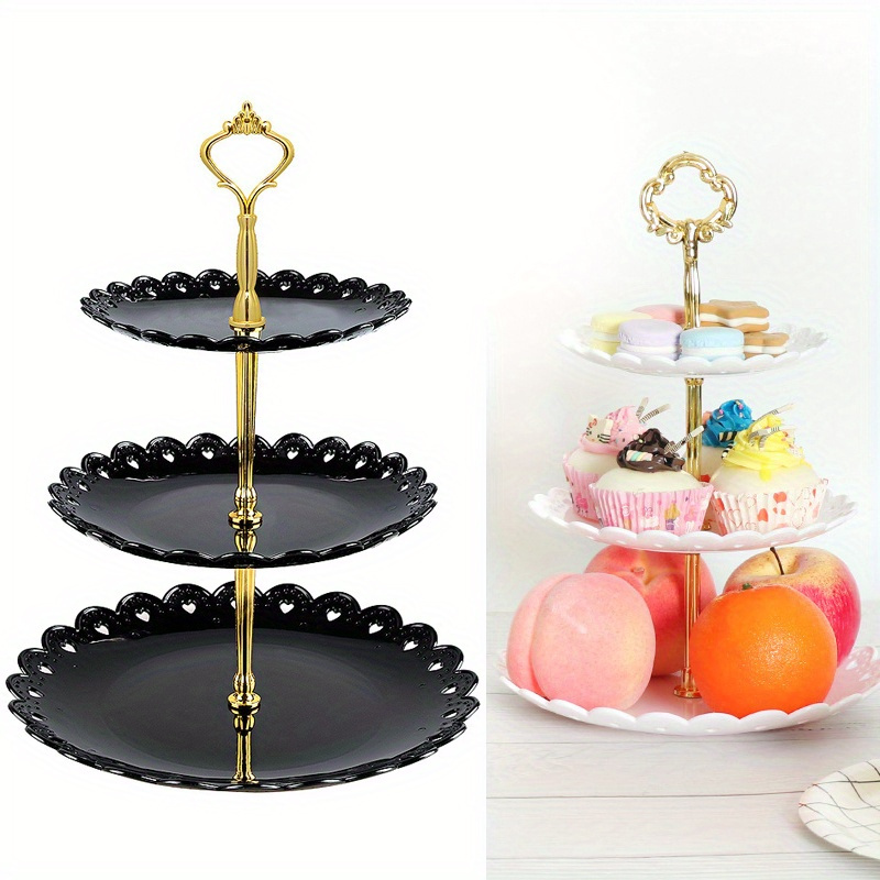 

Three-layer Cake Stand European-style Dessert Table Fruit Tray Plastic Cakes Stand For Birthday Wedding Party Decoration Snack Pastry Plate For Restaurant Eid Al-adha Mubarak