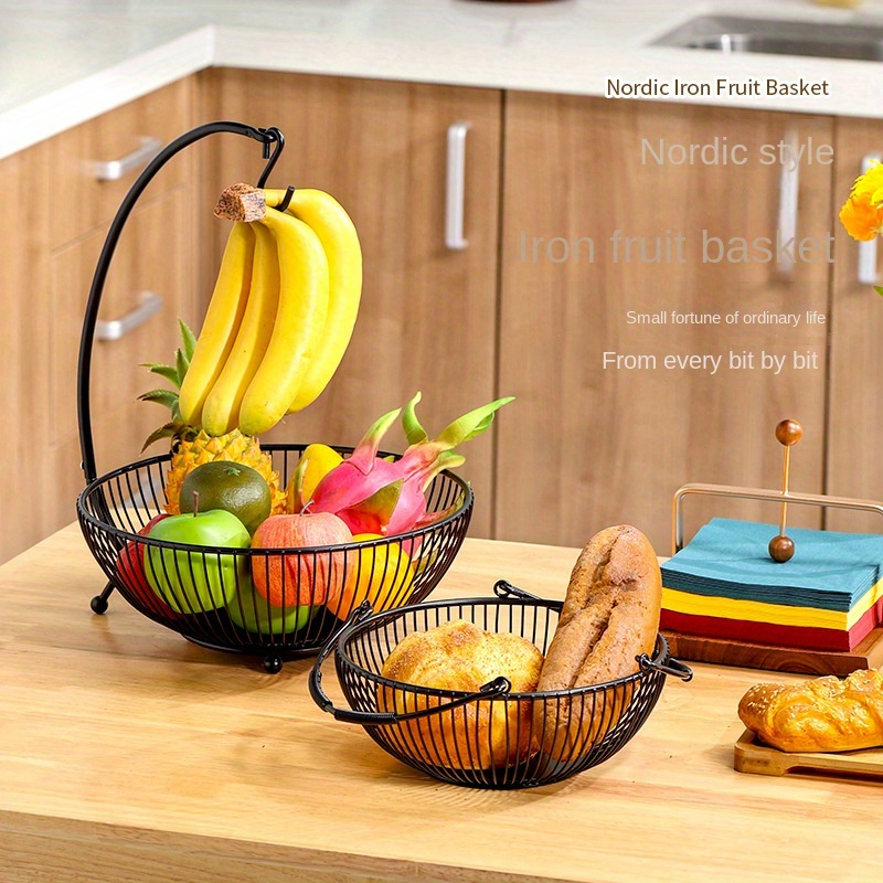 IBERG 2 Tier Fruit Basket Mesh Fruit Bowl - Basket Stand for Fruits  Vegetables Bread Snacks (Black)