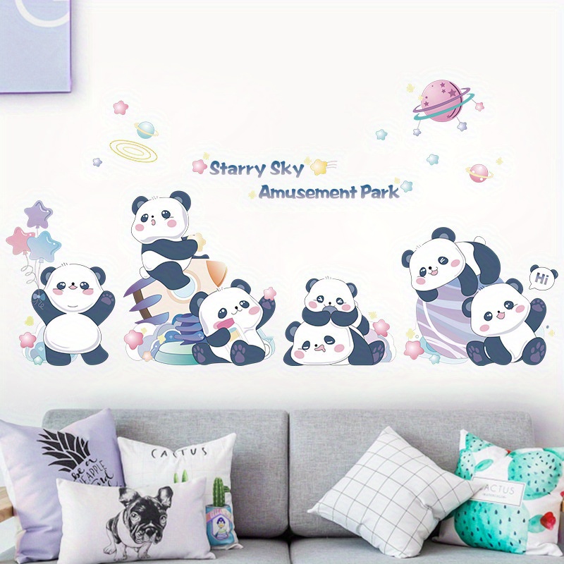 1pc Cartoon Panda Pattern Wall Sticker Vinyl, Self Adhesive Removable Wall  Decal, Cute Wall Stickers Decal Wallpaper For Kids Home Living Room Bedroom