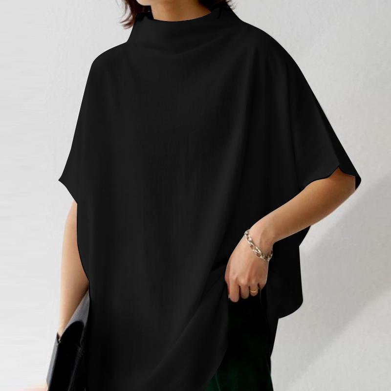

Plus Size Mock Neck Top, Casual Solid Short Sleeve Top, Women's Plus Size clothing
