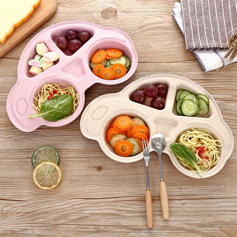 

1pc Cartoon Car Shaped Dining Plate With Grid Design, Home Dining Plate, Food Grade Pp Reusable Dining Plate