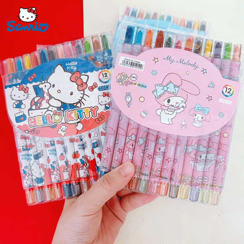 12 Pcs/set Hello Kitty Cinnamoroll Melody Kuromi Cute Cartoon Rotating  Crayons, 12 Colors Drawing Pens, Paint Stick Stationery Set, Oil Paint  Stick Long Crayon Set - Sports & Outdoors - Temu