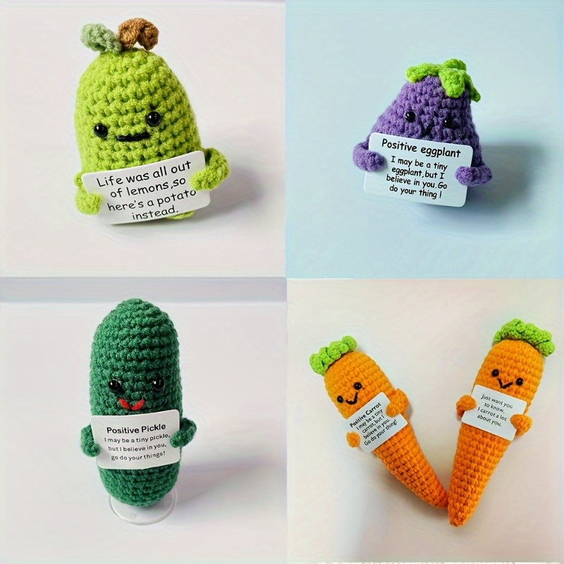 LIPS Ornaments Funny Positive Potato with Positive Affirmation Card Office  Decor Knitted Potato Doll Gift Handmade Plush Doll Toy