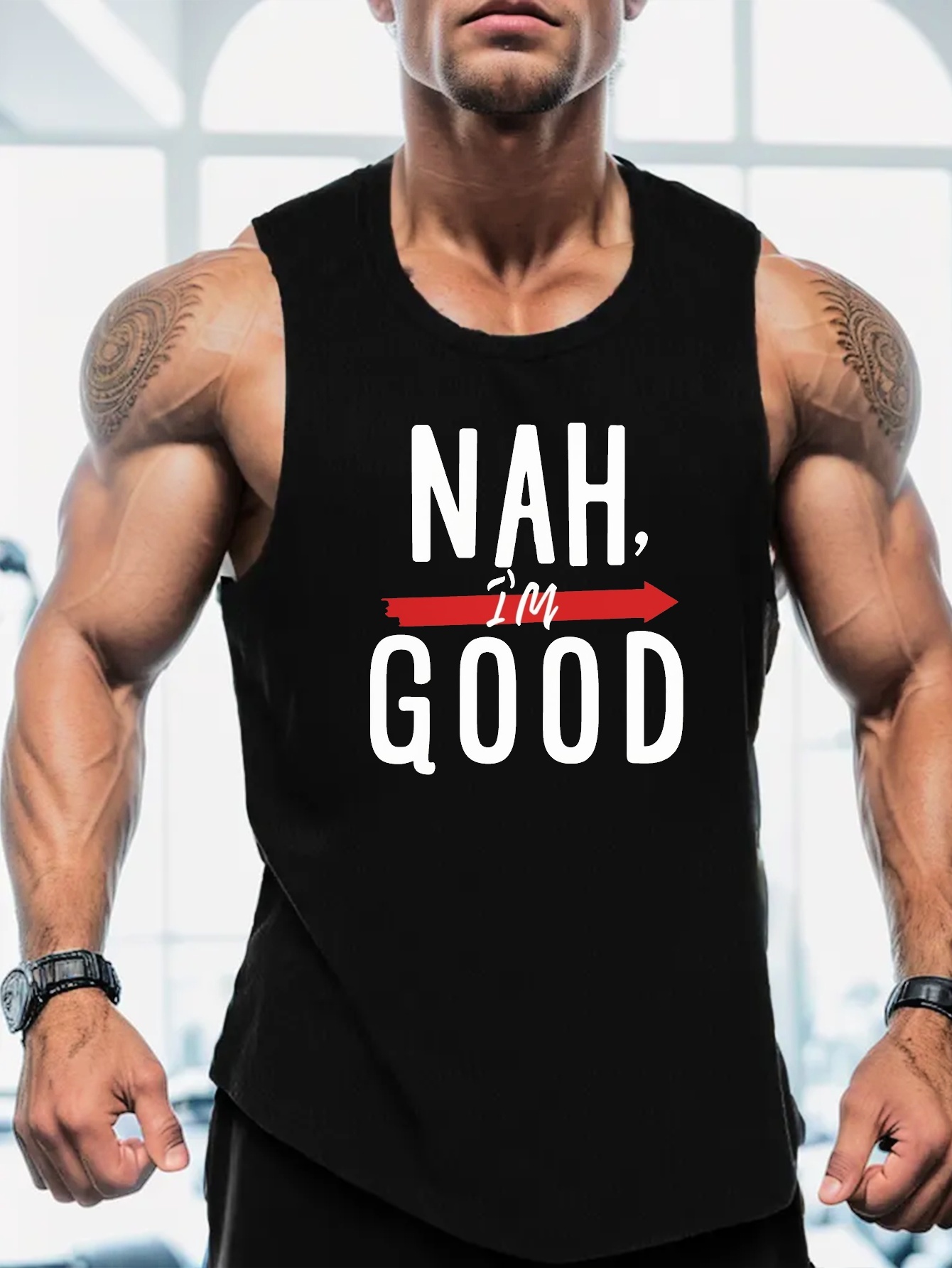 Nah 'm Good Print Men's Graphic Design Tank Top Casual Comfy - Temu Canada