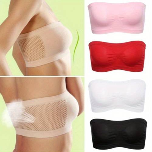 womens basic stretch layer strapless seamless solid cropped tube top bra bandeau underwear