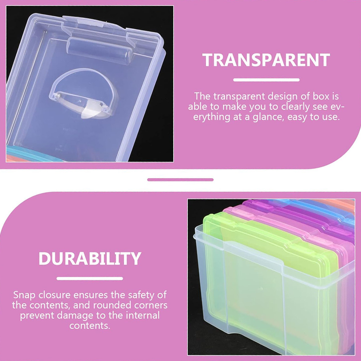 Large Photo Storage Box,Plastic Box, Storage Box with Lid, Transparent  Photo Boxes for Crafts, Small Items, Capacity for 300 Photos, 20x14.5x3cm