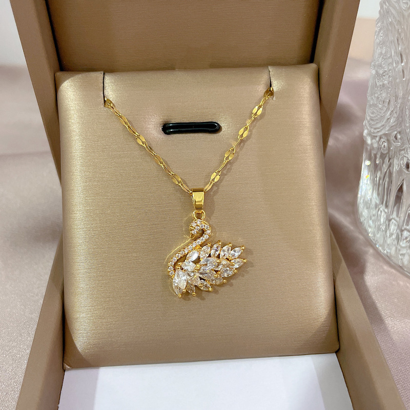 elegant swan pendant necklace with cubic zirconia luxurious copper fashion accessory for   for weddings anniversary gifts 0