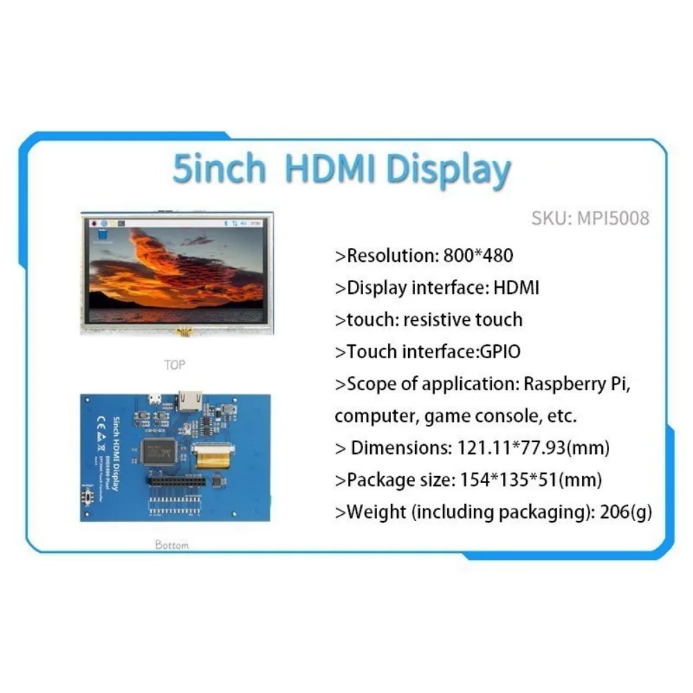 3.2inch HDMI IPS LCD Display (H), 480×800, Adjustable Brightness, No Touch