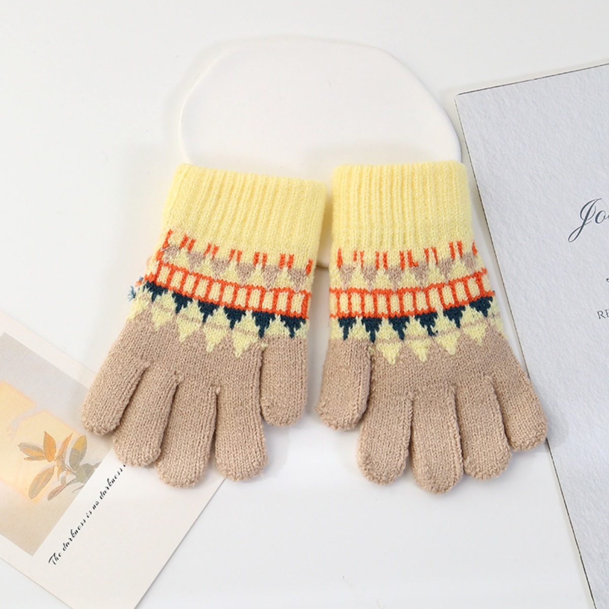 Warm Knitted Gloves for Kids, Full Finger Gloves, Ages 4-9