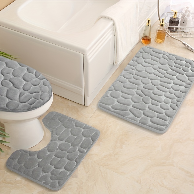 40x60cm/50x80cm)Cobblestone Home Bath Mat Coral Fleece Bathroom Carpet  Water Absorption Non-slip Memory Foam Absorbent Washable Rug Toilet Floor  Mat