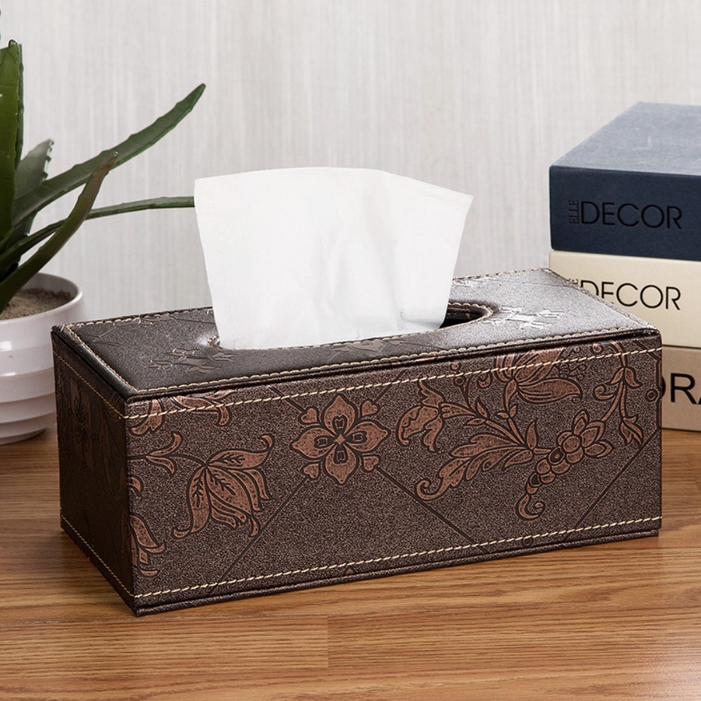 1pc Leather Tissue Box, For Home, Hotel, And Car Use, Genuine Leather Tissue Holder, Gift
