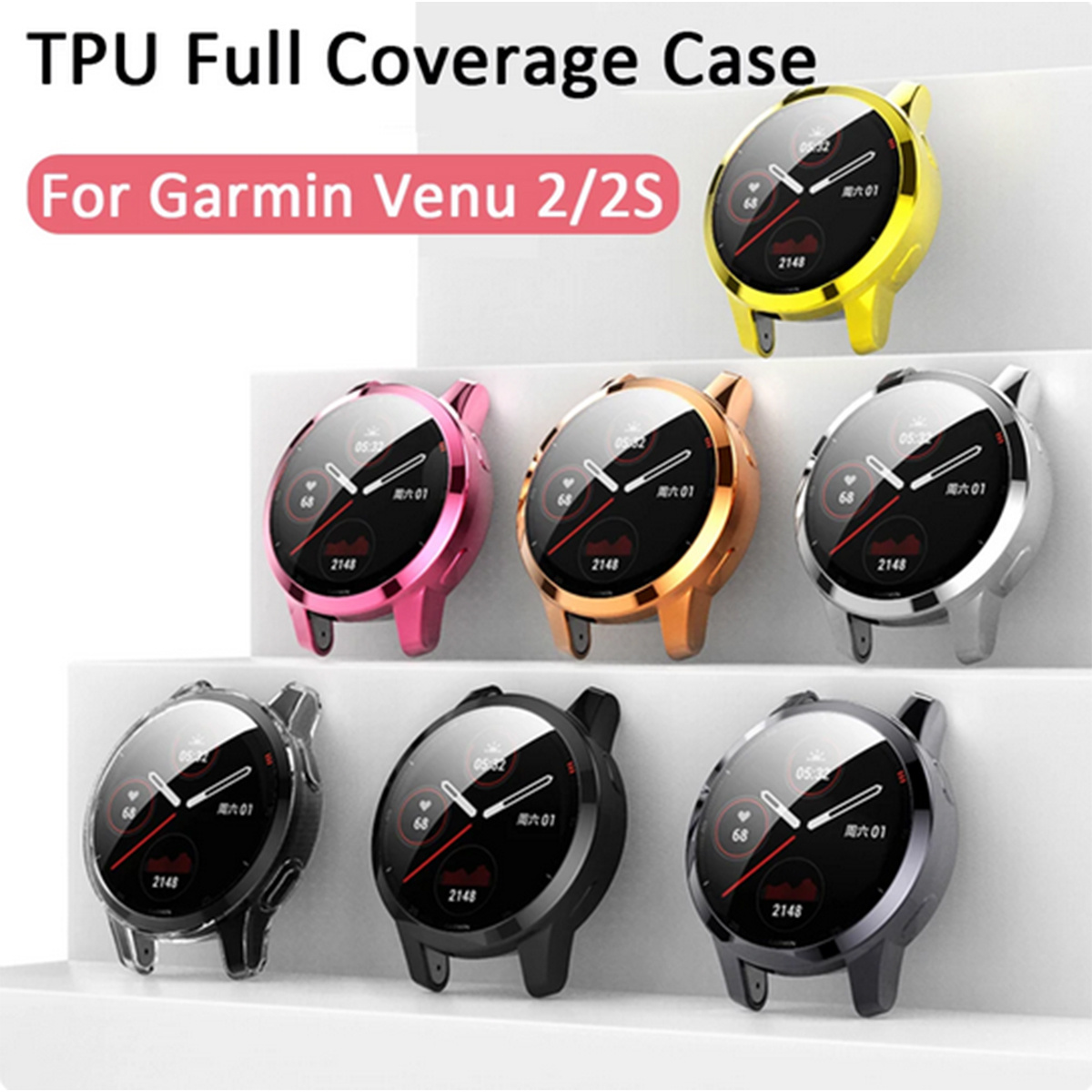 Intended for Garmin Vivoactive 5 Screen Protector with Tempered Glass Film  Hard PC Bumper Full Cover Shell Smartwatch Accessories for Garmin