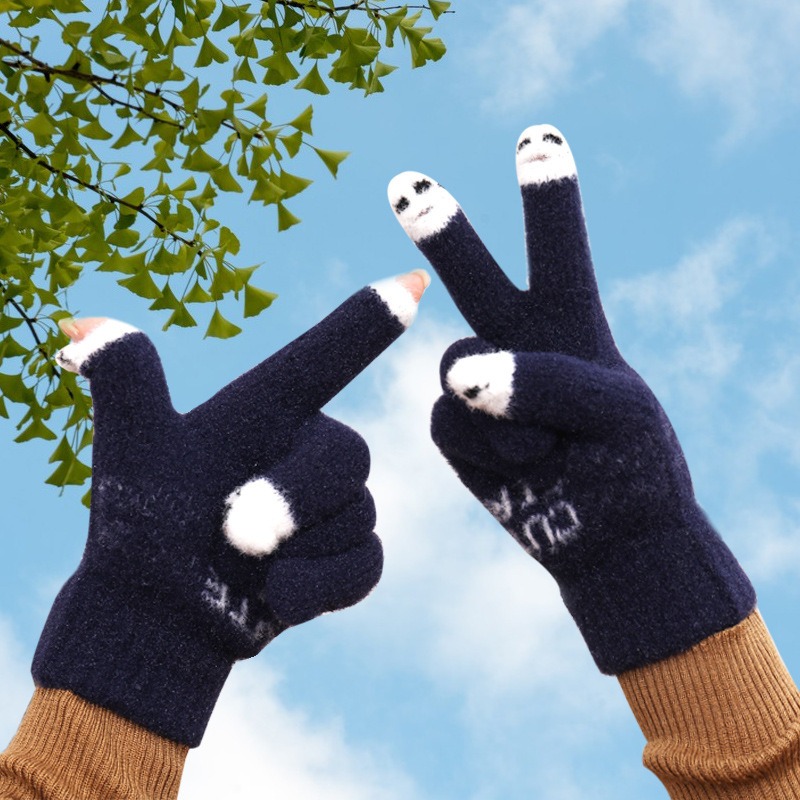 Cute Bird Embroidered Knit Gloves Stylish Warm Fingerless Gloves Autumn Winter Coldproof Elastic Writing Gloves,Temu