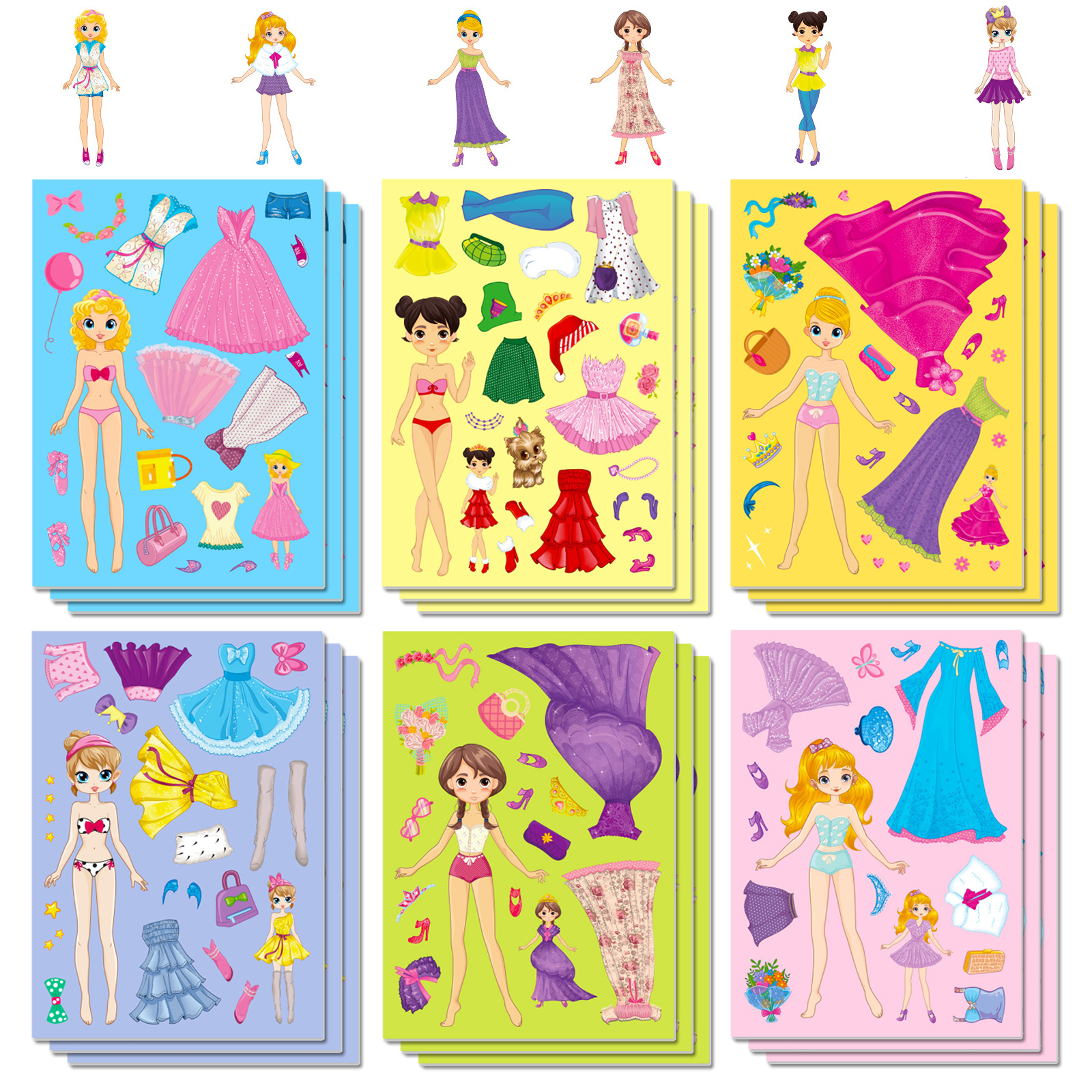 6/18 Sheets 21.08cm x 14.99cm Dress Up Your Own Doll Stickers With Pretty Various Evening Dress Jewelry Bag And Shoes, Party Favors Supplies, Holiday Gifts, DIY Crafts Easter gift