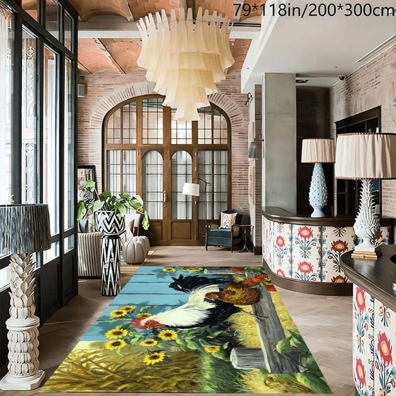 Colorful Chicken And Flower Floor Mat Non slip Indoor Carpet - Temu