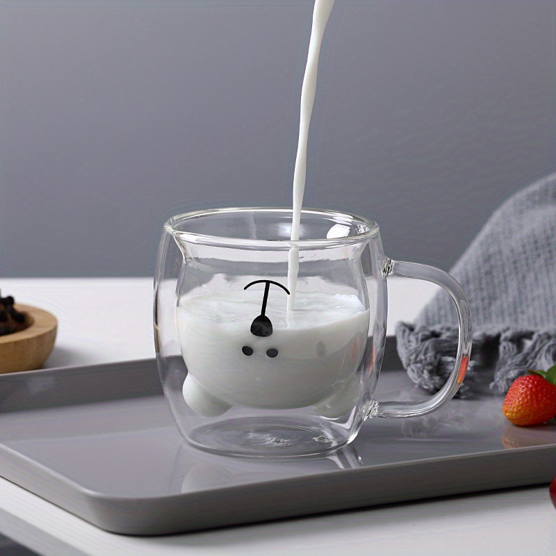 201-300ml Cartoon Double Layer Borosilicate Glass Mug Duck Bear Milk Drinks  Cup