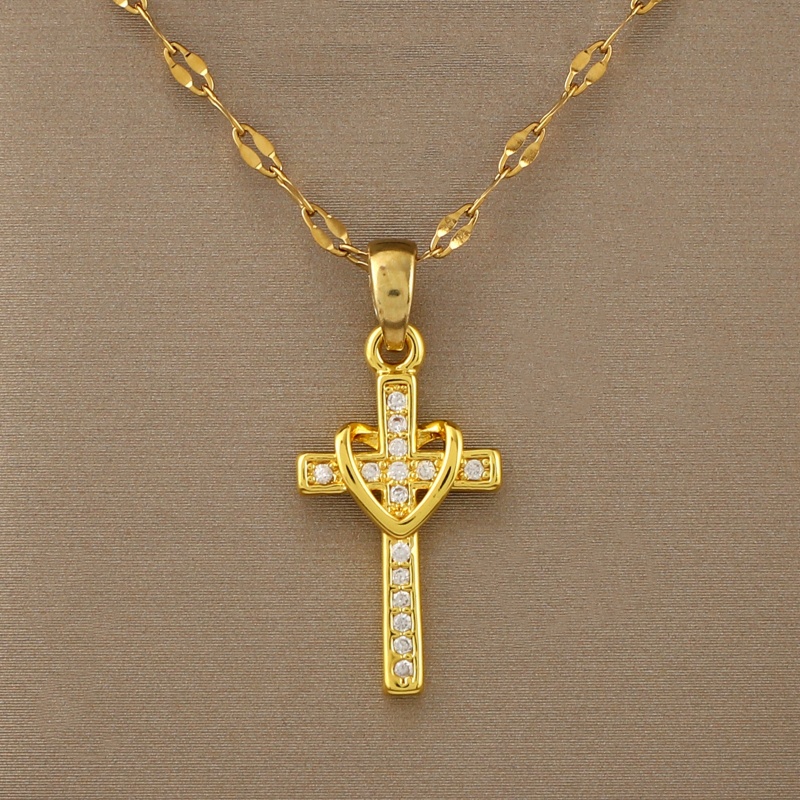 exquisite heart cross pendant necklace for girls shiny cubic zirconia decor jewelry christmas gift birthday gift for family details 1