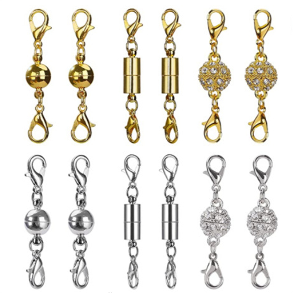 12pcs golden silvery locking magnetic jewelry clasps lobster clasp necklace and bracelet extenders for diy crafts alloy chain buckles details 0