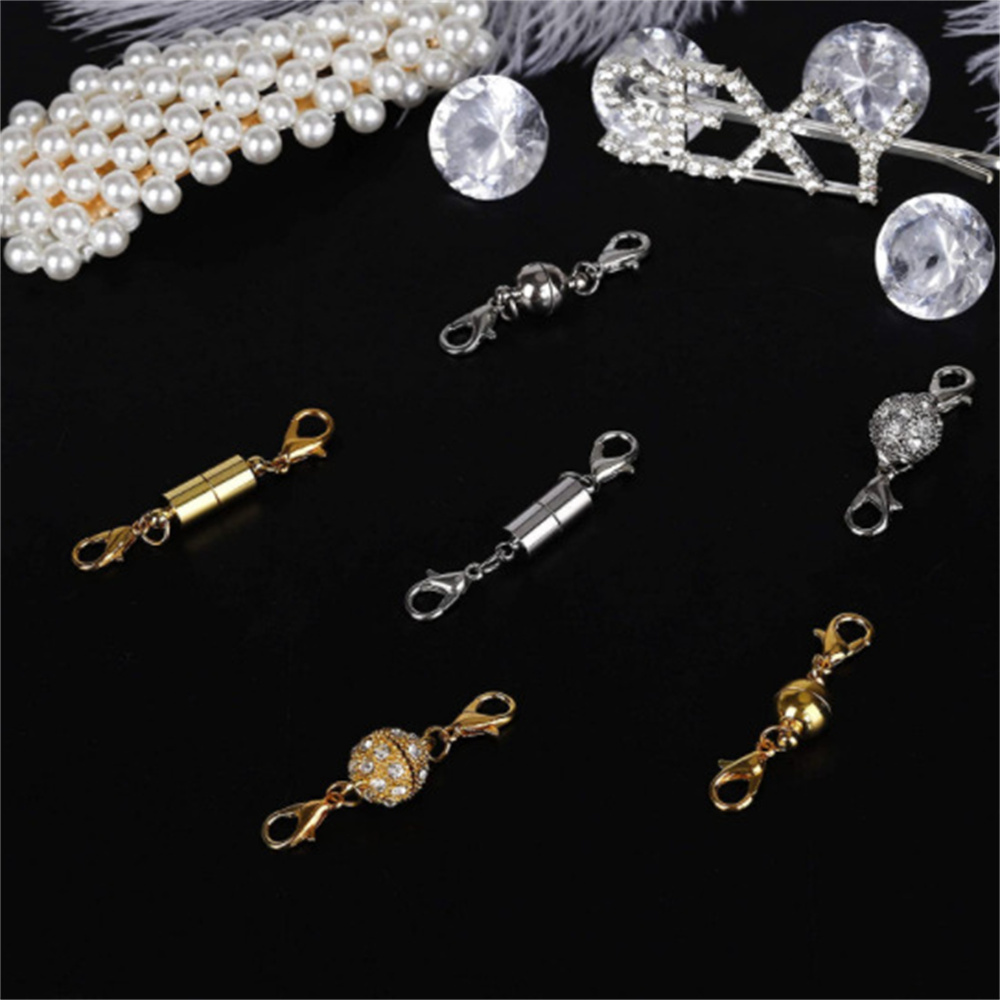 12pcs golden silvery locking magnetic jewelry clasps lobster clasp necklace and bracelet extenders for diy crafts alloy chain buckles details 1