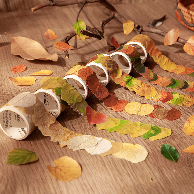 

50pcs/roll Beautiful Leaves Special-shaped Tape Fallen Leaves Series Artistic Journal Material Stickers Diy Cartoon Design Journal Decorative Paper Tape Scrapbook Diary Crafts Tape
