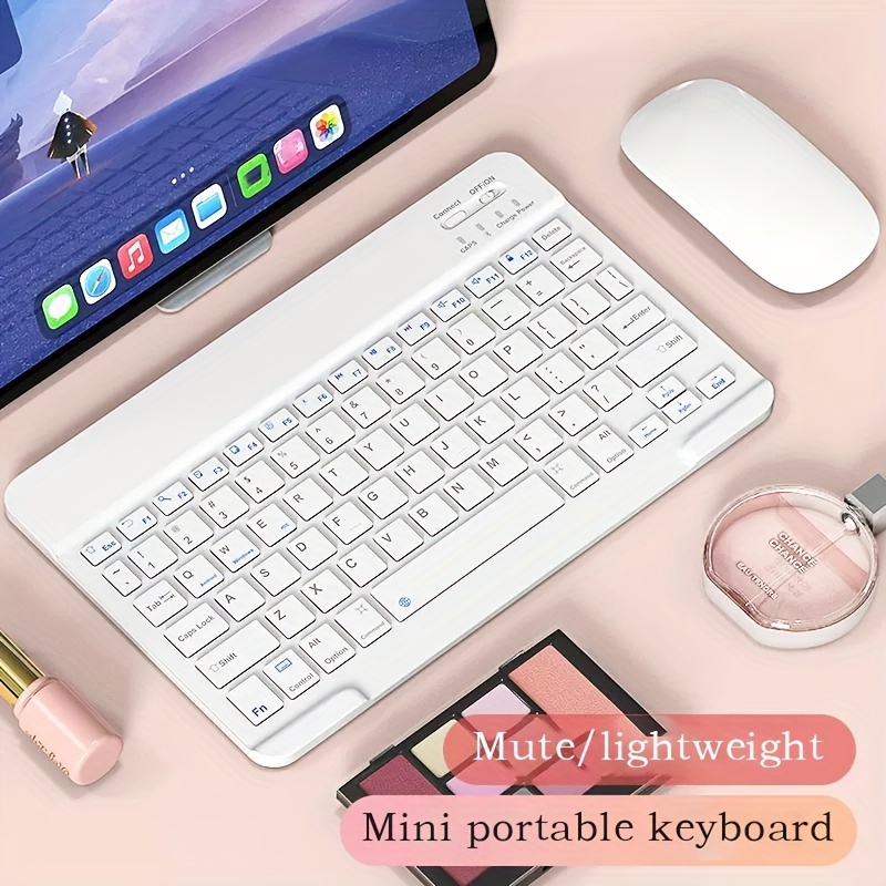  Teclado y mouse inalámbricos, teclado blanco con soporte para  teléfono, combo de teclado inalámbrico USB silencioso de 2.4 GHz, teclado y  mouse de tamaño completo para computadora, escritorio y portátil (blanco) 