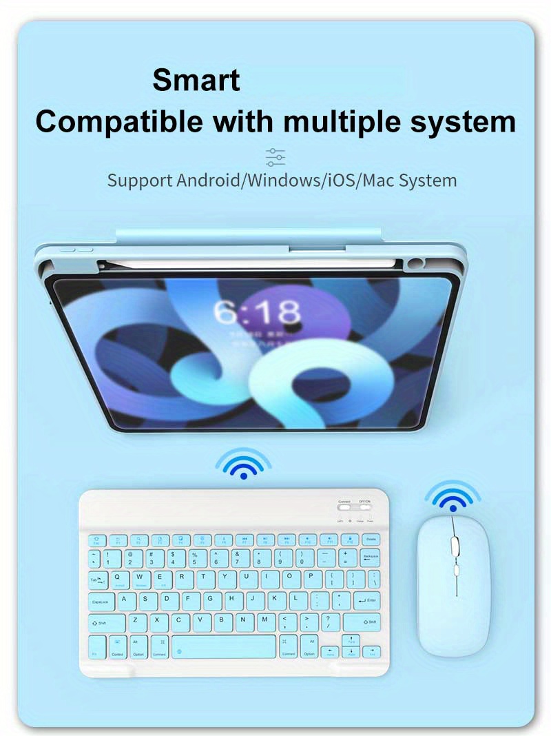 Set tastiera e mouse wireless multicolore, mini portatile, tastiera silenziosa con ricarica, adatta per iPad, tablet, laptop, tastiera per computer da ufficio dettagli 1