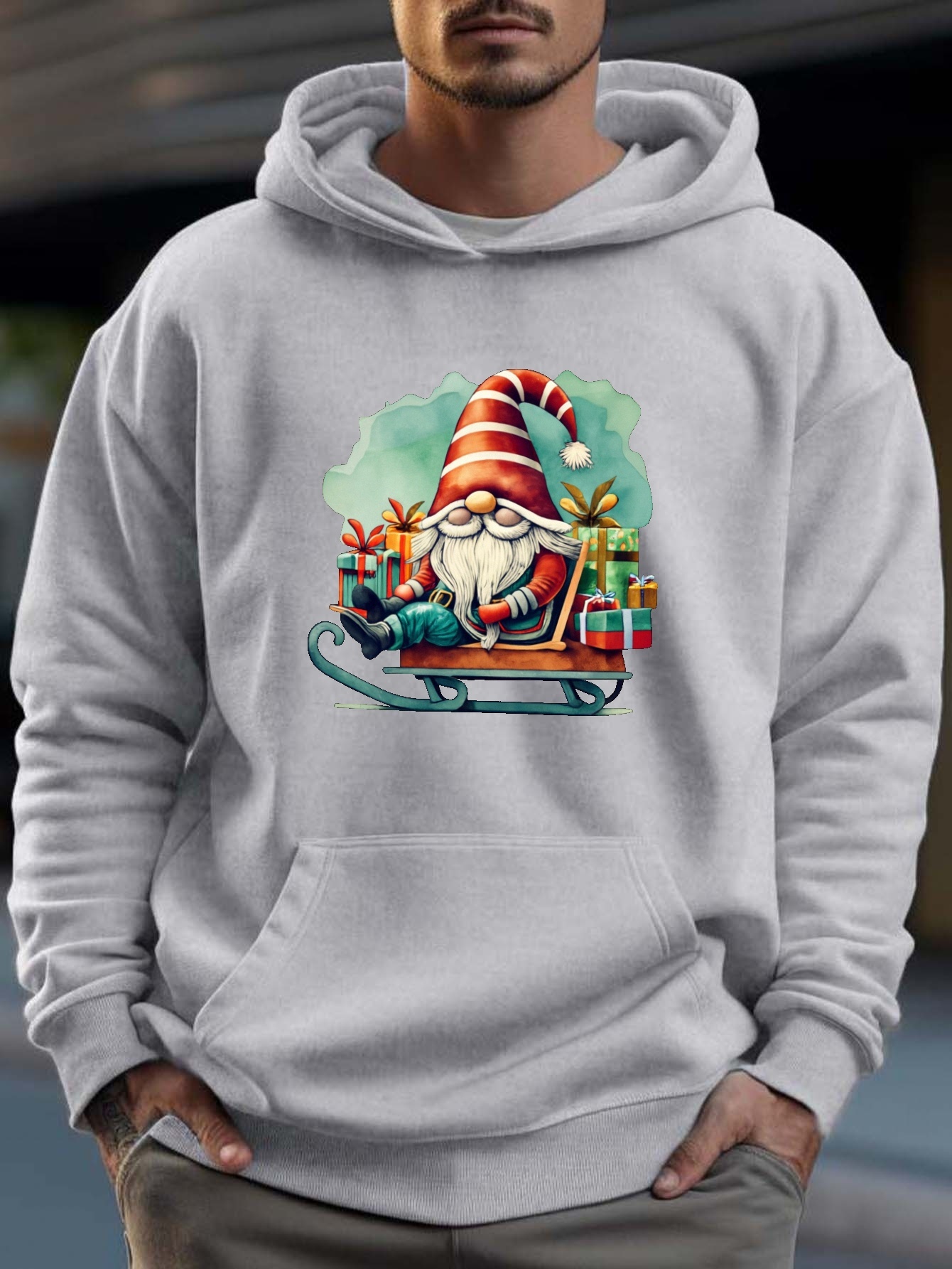 Thick autumn-winter 2024 sweatshirt with Unisex Gnome design, Unisex Round Neck Sweatshirt, Autumn-Winter Pullover.