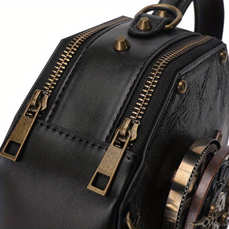 Steampunk Style Mini Handbag, Vintage Chain Decor Crossbody Bag, Gothic Rivet Shoulder Bag - Click Image to Close