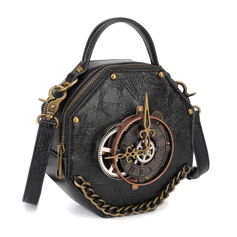 Steampunk Style Mini Handbag, Vintage Chain Decor Crossbody Bag, Gothic Rivet Shoulder Bag - Click Image to Close