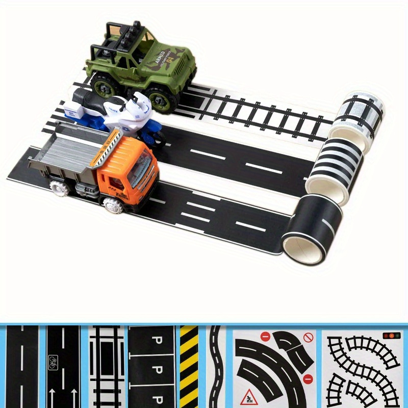  PlayTape Road Tape and Curves for Toy Cars - 1 Roll of 30 ft. x  4 in. Black Road + 1 Roll of 12 Curves : Toys & Games