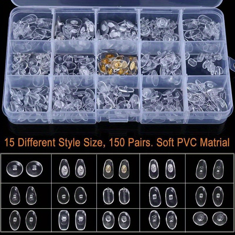 

150pairs/set, 15 Styles, Eyewear Nose Pads Set, With Storage Case, Soft Silicone Nose Pads For Repair & Replacement,