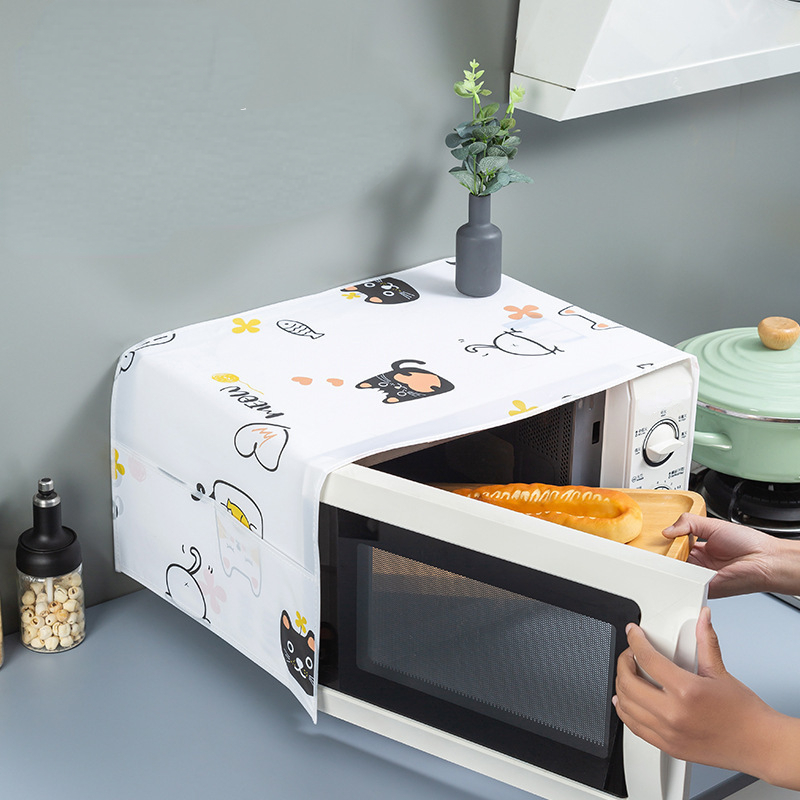 

Kawaii Cat Pattern Microwave Dust Cover, Home Kitchen Oven Organizer With Pocket