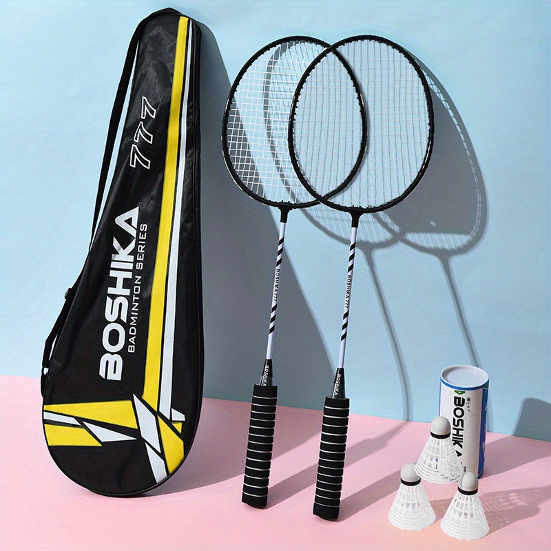 

2pcs Badminton Rackets, Sponge Handle, Durable And Lightweight Leisure Badminton Racquet, With 3pcs Balls
