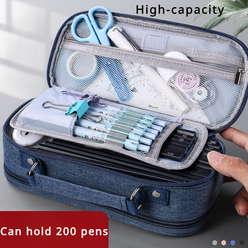 Large Capacity Canvas Pencil Case Double Layer Pen - Temu